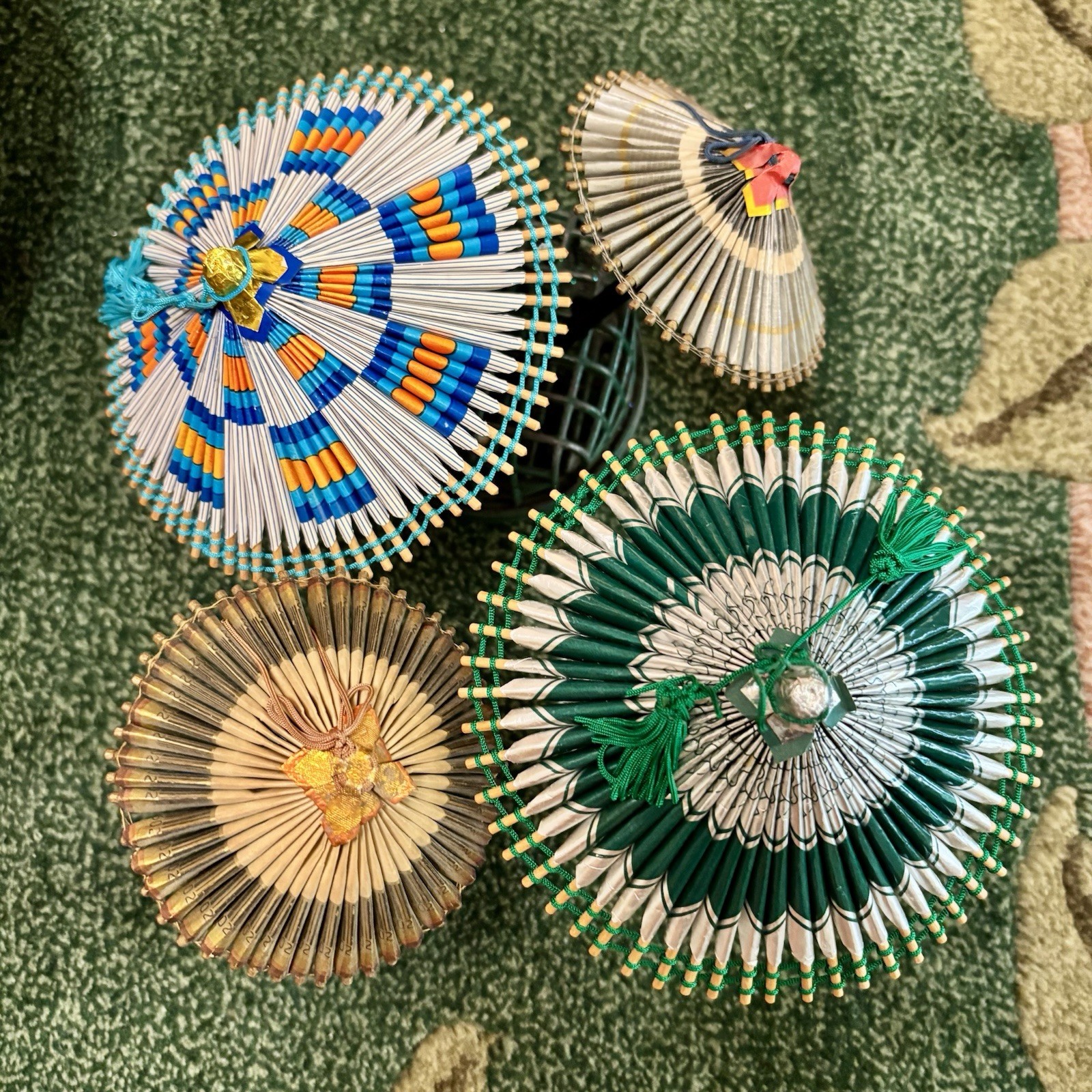 Lot of 4 Beautiful Vintage Japanese Mini Umbrella Wagasa Decor Origami Hand Made