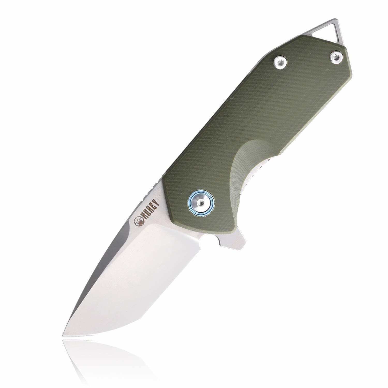 KUBEY KU203 Linerlock Pocket Knife Olive G10 Handle Plain D2 Edge KU203B