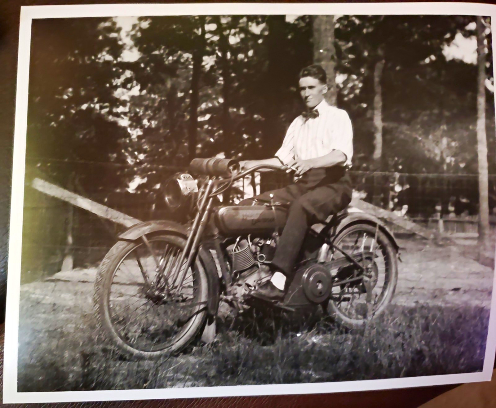 Vintage 1900s Black & White Photograph - Man Sitting on Early Harley Davidson Vintage 1900s Black & White Photograph - Man Sitting on Early Harley Davidson