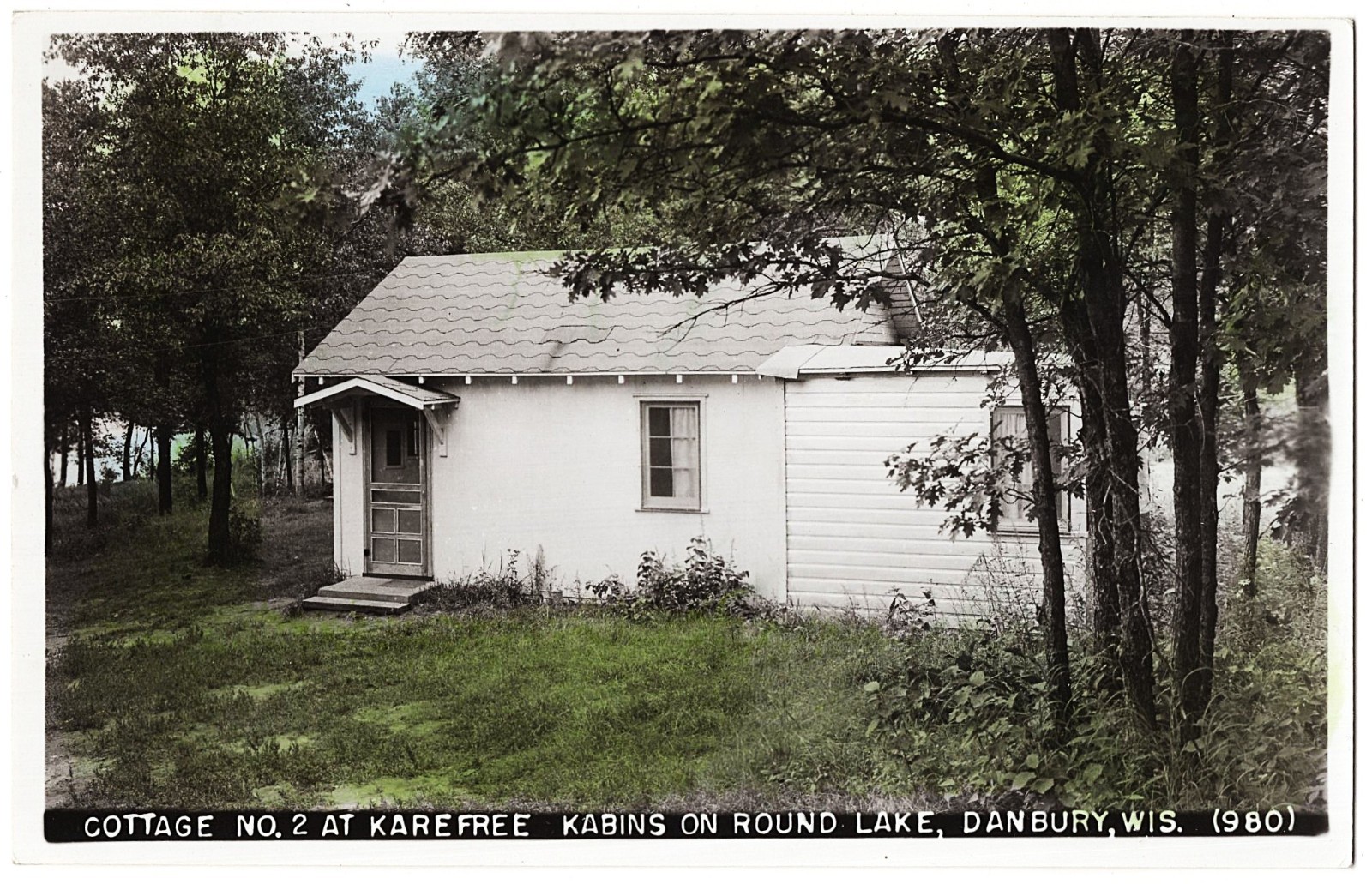 real photo Danbury WI - Karefree Kabins On Round Lake Cottage No. 2 1930s RPPC real photo Danbury WI - Karefree Kabins On Round Lake Cottage No. 2 1930s RPPC