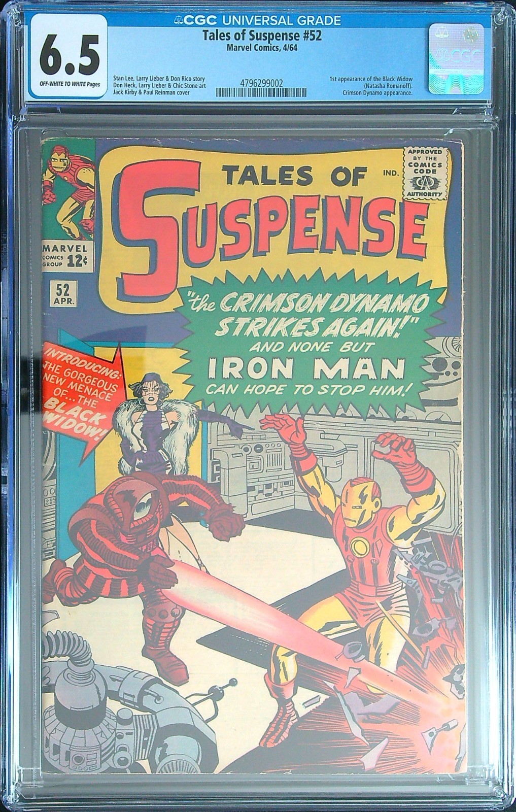 Tales of Suspense #52 CGC 6.5 - First Black Widow (Natasha Romanoff) Marvel 1964 Tales of Suspense #52 CGC 6.5 - First Black Widow (Natasha Romanoff) Marvel 1964