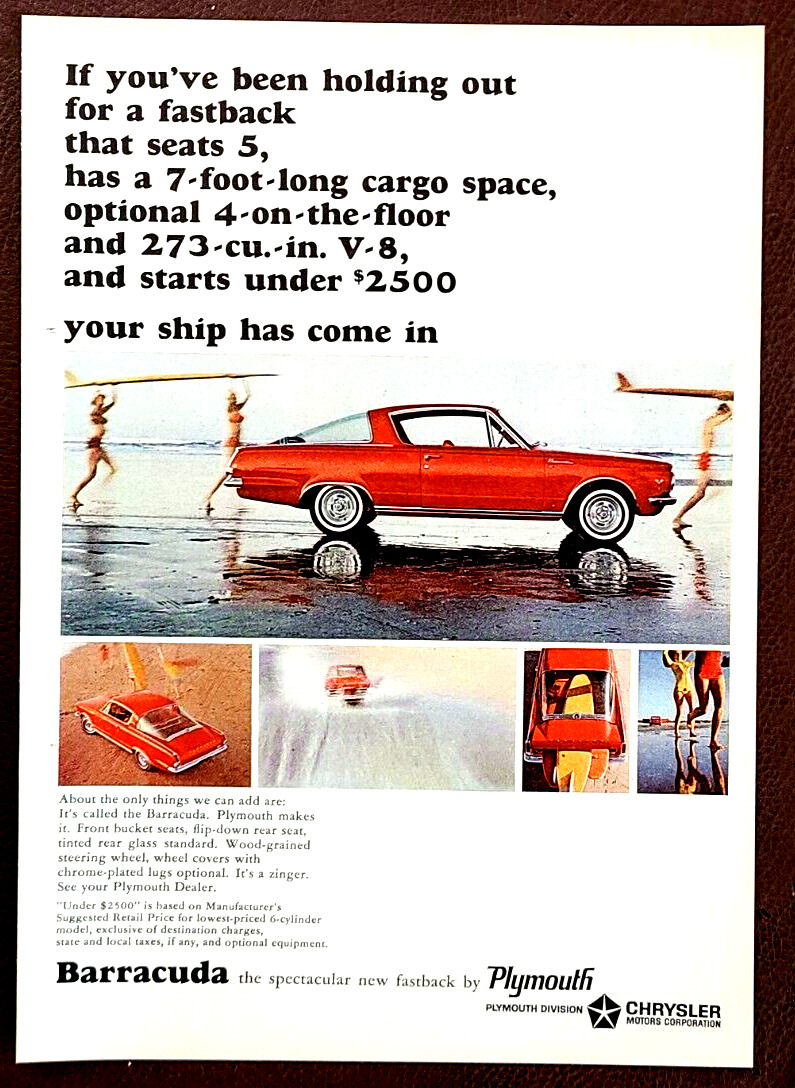 Plymouth Barracuda Original 1964 Vintage Print Ad