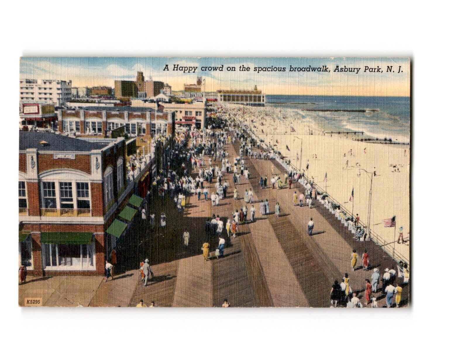 Lively Vintage Asbury Park Boardwalk Scene Postcard - Bustling Beach Crowd