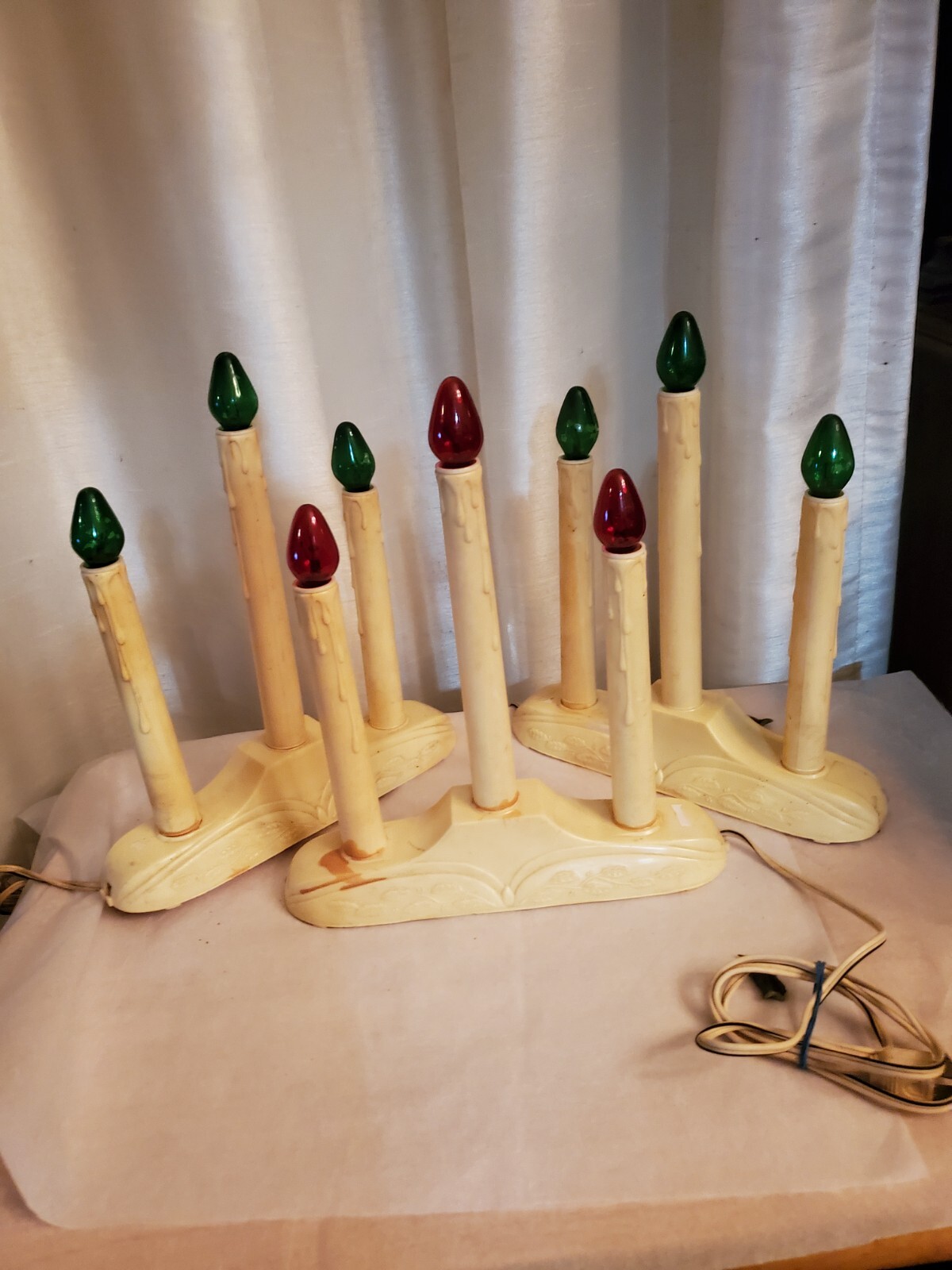 3 Vintage 3 light candlabra red blue electric dripping wax B18 3 Vintage 3 light candlabra red blue electric dripping wax B18
