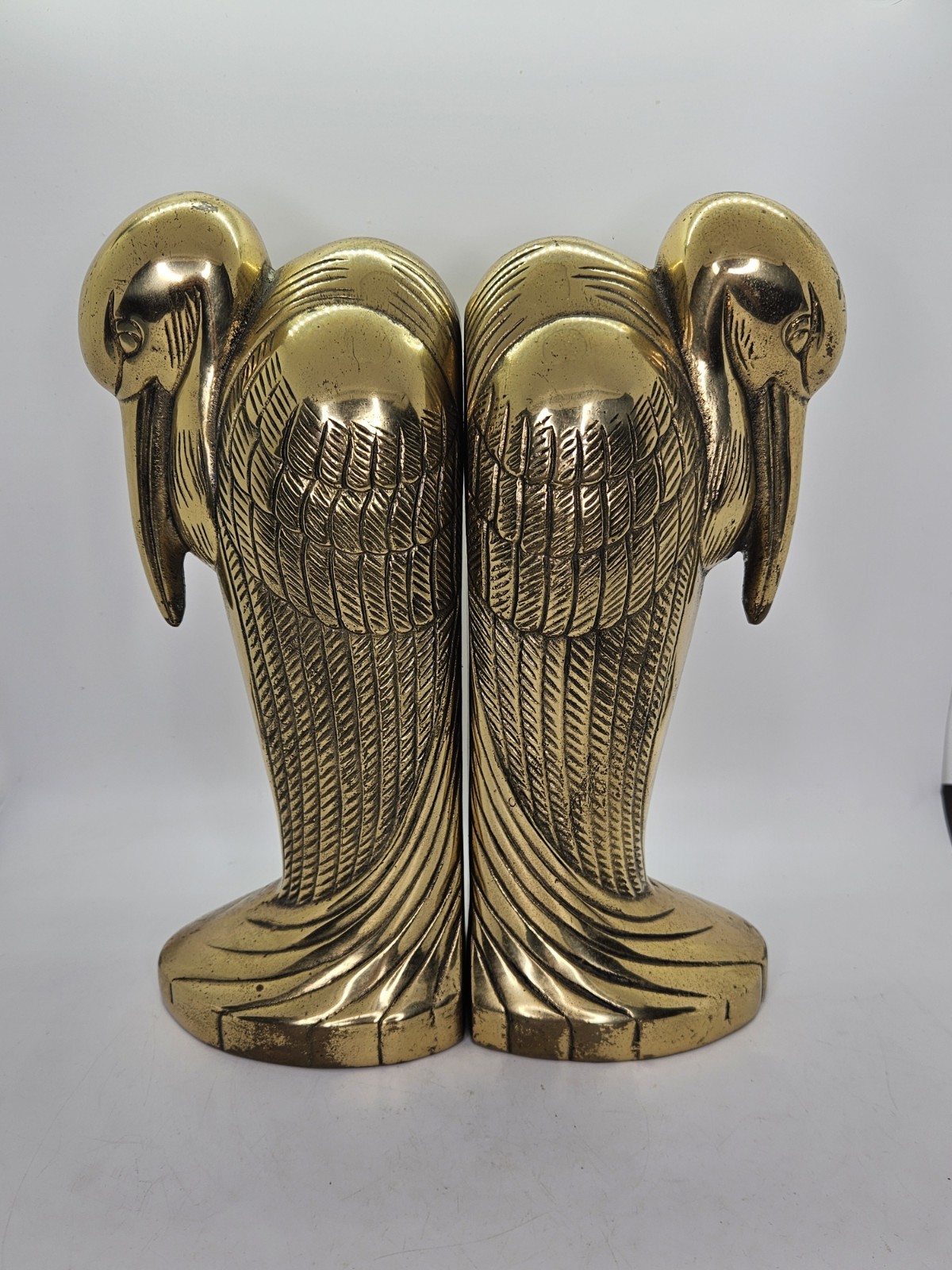 Pair Of Vintage Brass Pelican Crane Ibis Bird Bookends MCM 10" Sand Filled Heavy Pair Of Vintage Brass Pelican Crane Ibis Bird Bookends MCM 10" Sand Filled Heavy