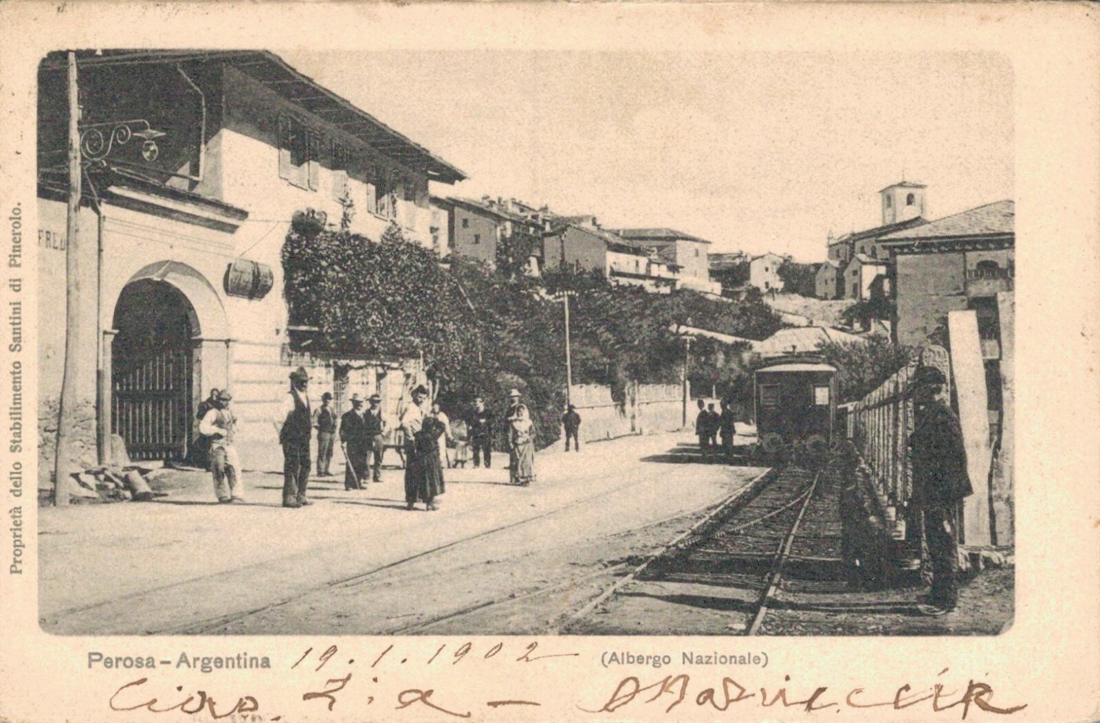 Torino Perosa Argentina Albergo Nazionale Tram Steam Shipped f. small Torino Perosa Argentina Albergo Nazionale Tram Steam Shipped f. small