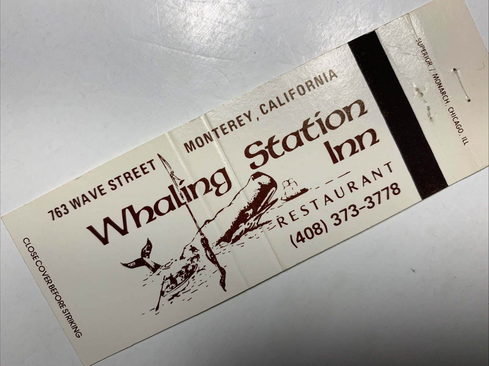 Monterey California Full Length Matchbook Cover Whaling Station Restaurant Monterey California Full Length Matchbook Cover Whaling Station Restaurant