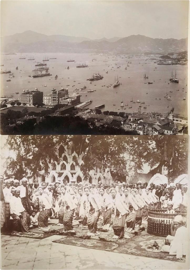2 TWO LARGE1880/90 ALBUMEN PHOTO CHINA HONG KONG HARBOUR & MALAY MALAYU DANCERS 2 TWO LARGE1880/90 ALBUMEN PHOTO CHINA HONG KONG HARBOUR & MALAY MALAYU DANCERS