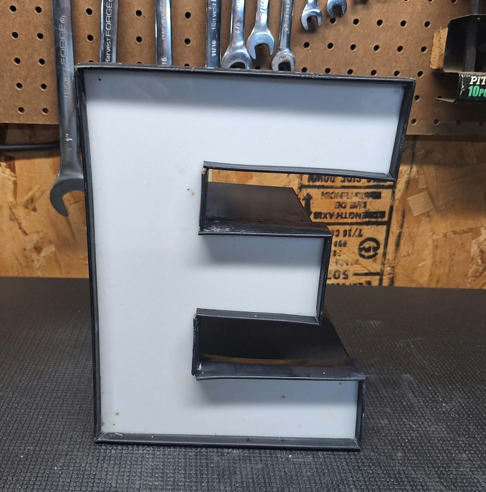Vintage 1970's 10.5" Industrial Illuminated Channel Letter E Vintage 1970's 10.5" Industrial Illuminated Channel Letter E