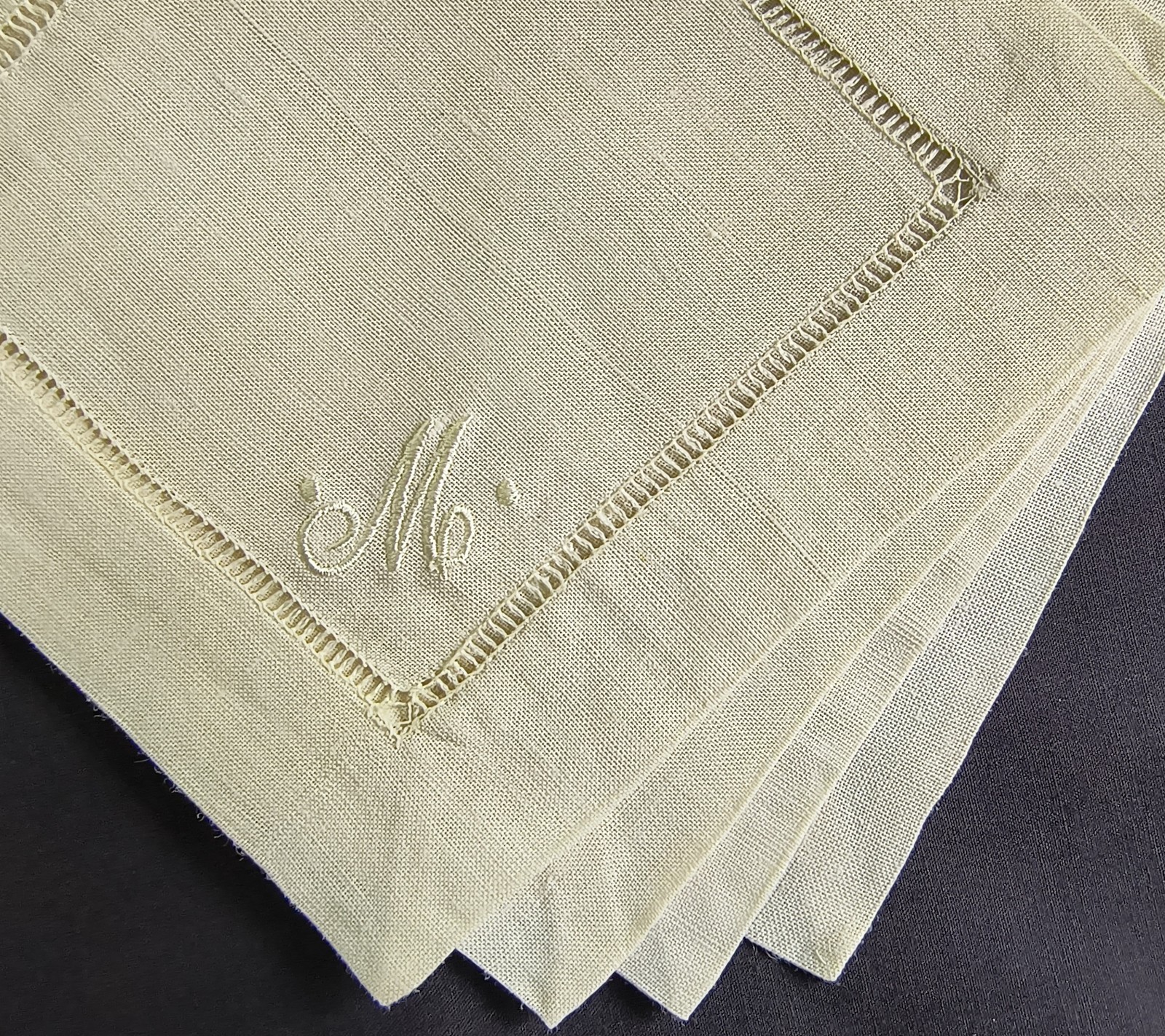 Vintage Linen Cocktail Napkins x 4 "M" Monogram