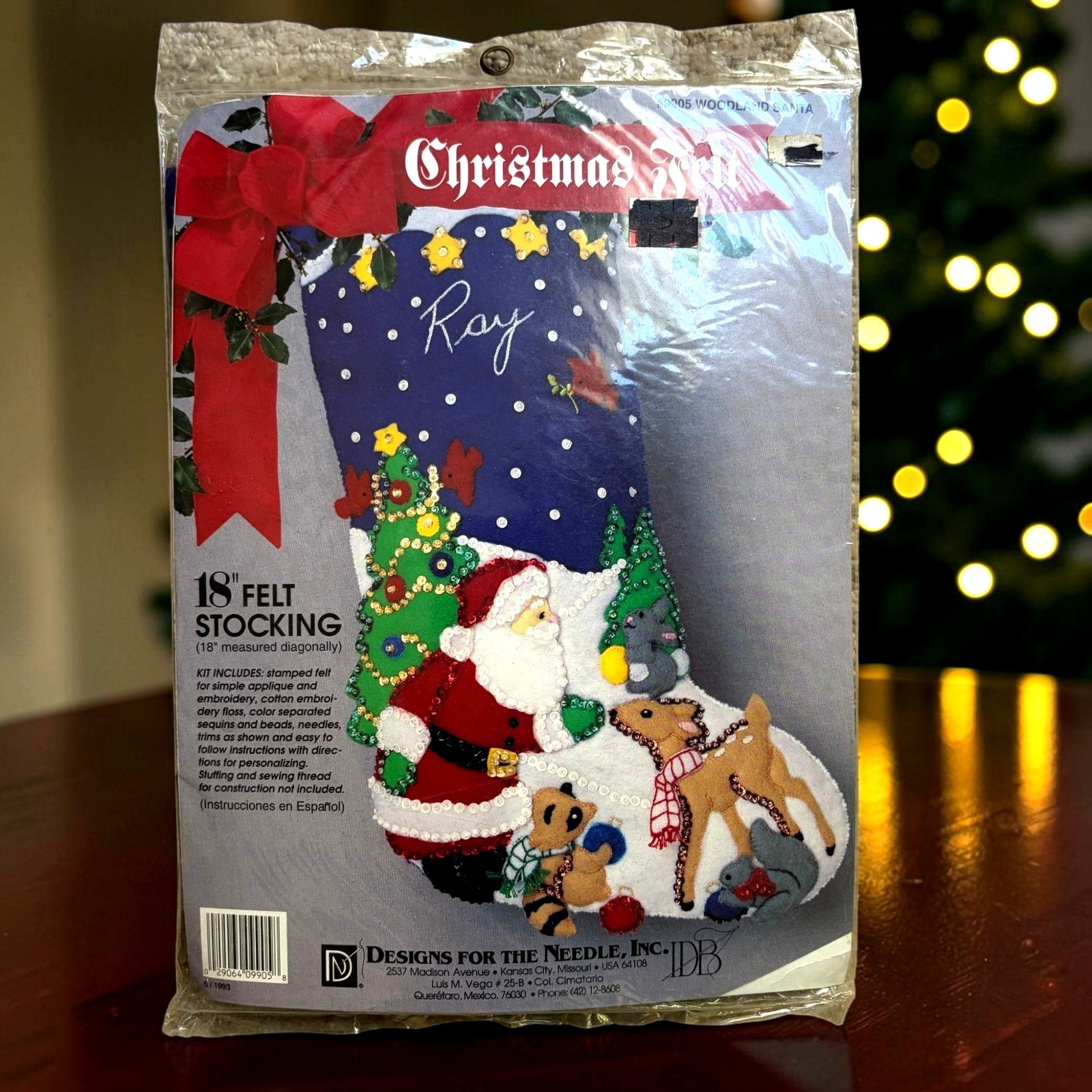Vtg 1993 Designs for the Needle Woodland Santa 18" Felt Christmas Stocking Kit
