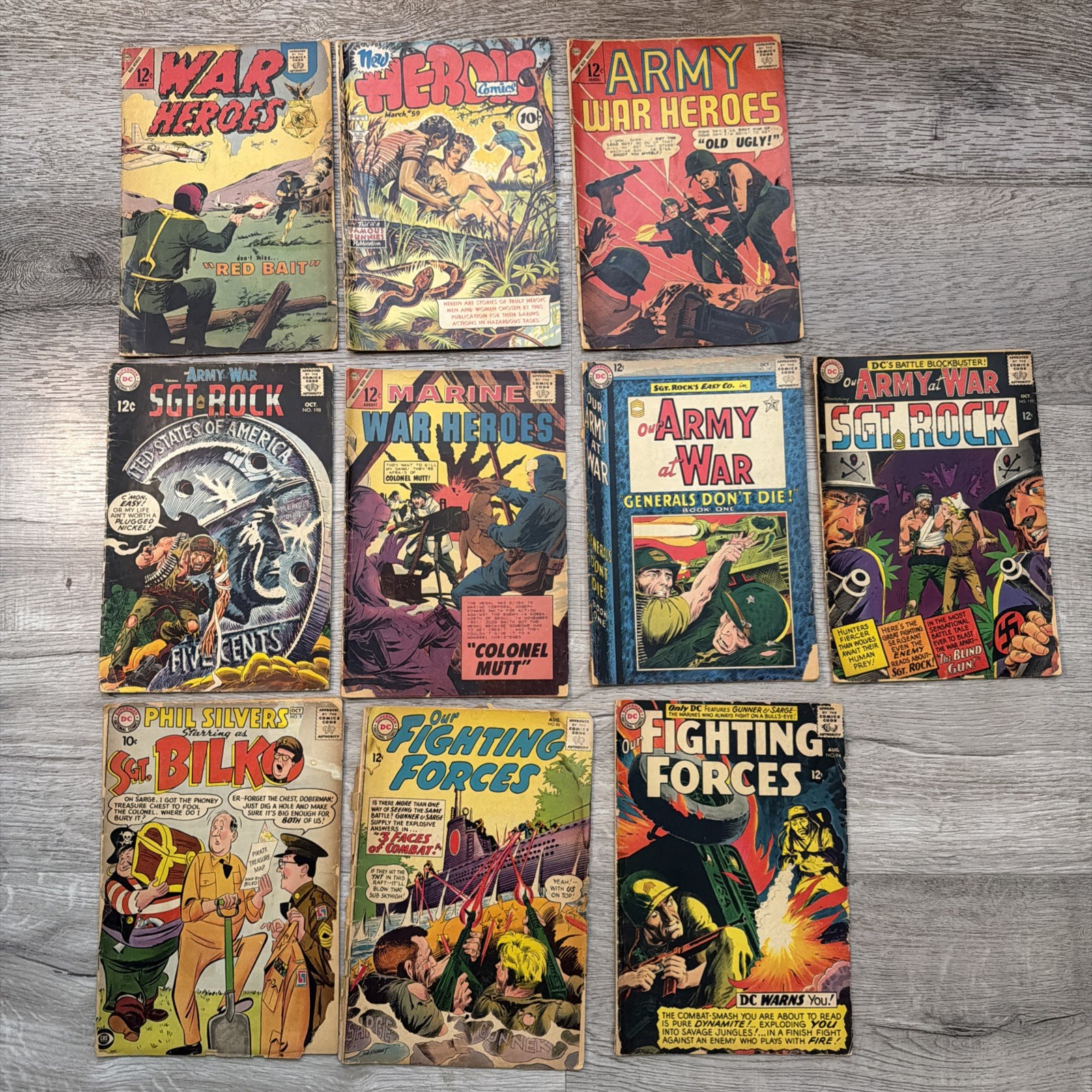 10 Vintage War Comics Lot Sgt Rock Our Army at War Fighting Forces Charlton DC 10 Vintage War Comics Lot Sgt Rock Our Army at War Fighting Forces Charlton DC