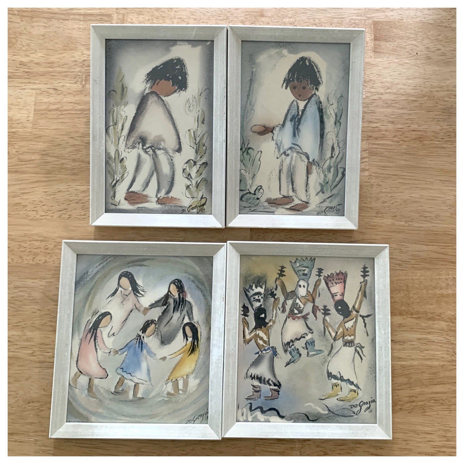 Vintage Ted DeGrazia Art Print on Wood Set of Four Wall Hangings Native American Vintage Ted DeGrazia Art Print on Wood Set of Four Wall Hangings Native American