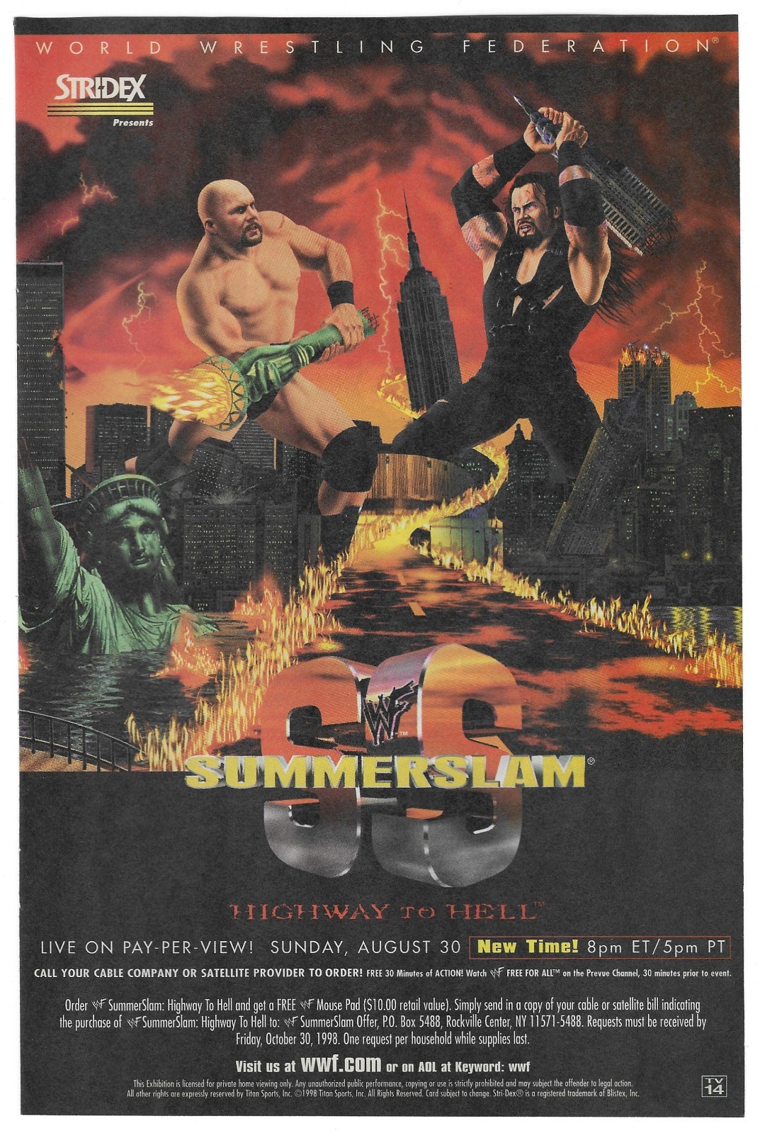 Vintage Print Ad - WWF Summer Slam Highway To Hell - Undertaker - Steve Austin Vintage Print Ad - WWF Summer Slam Highway To Hell - Undertaker - Steve Austin