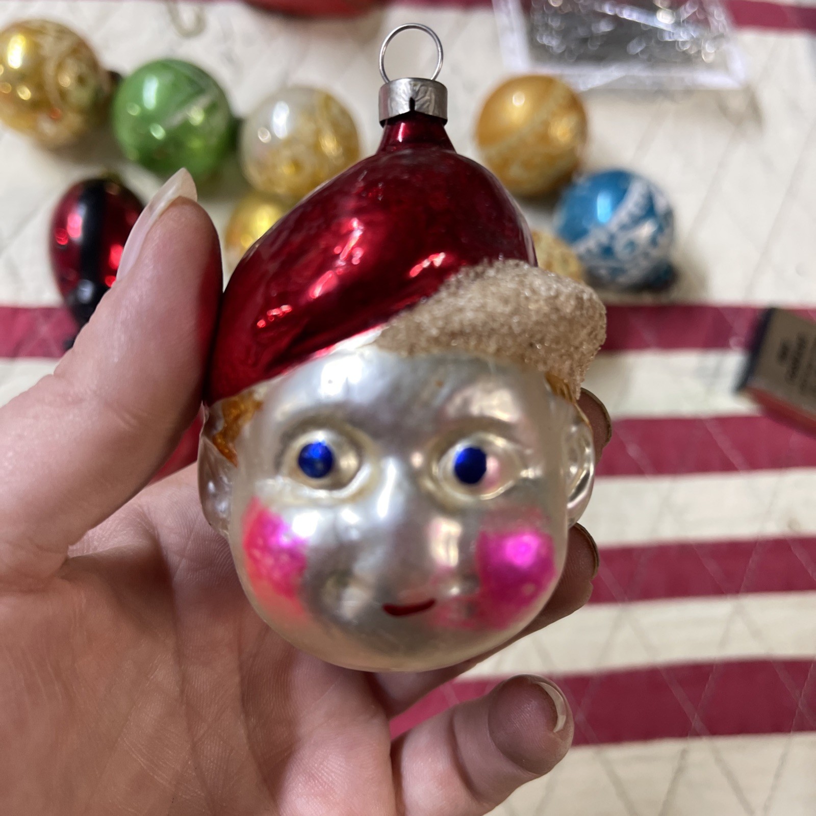 Antique Mica Glass Smitty Head German Christmas Ornament 3” Antique Mica Glass Smitty Head German Christmas Ornament 3”