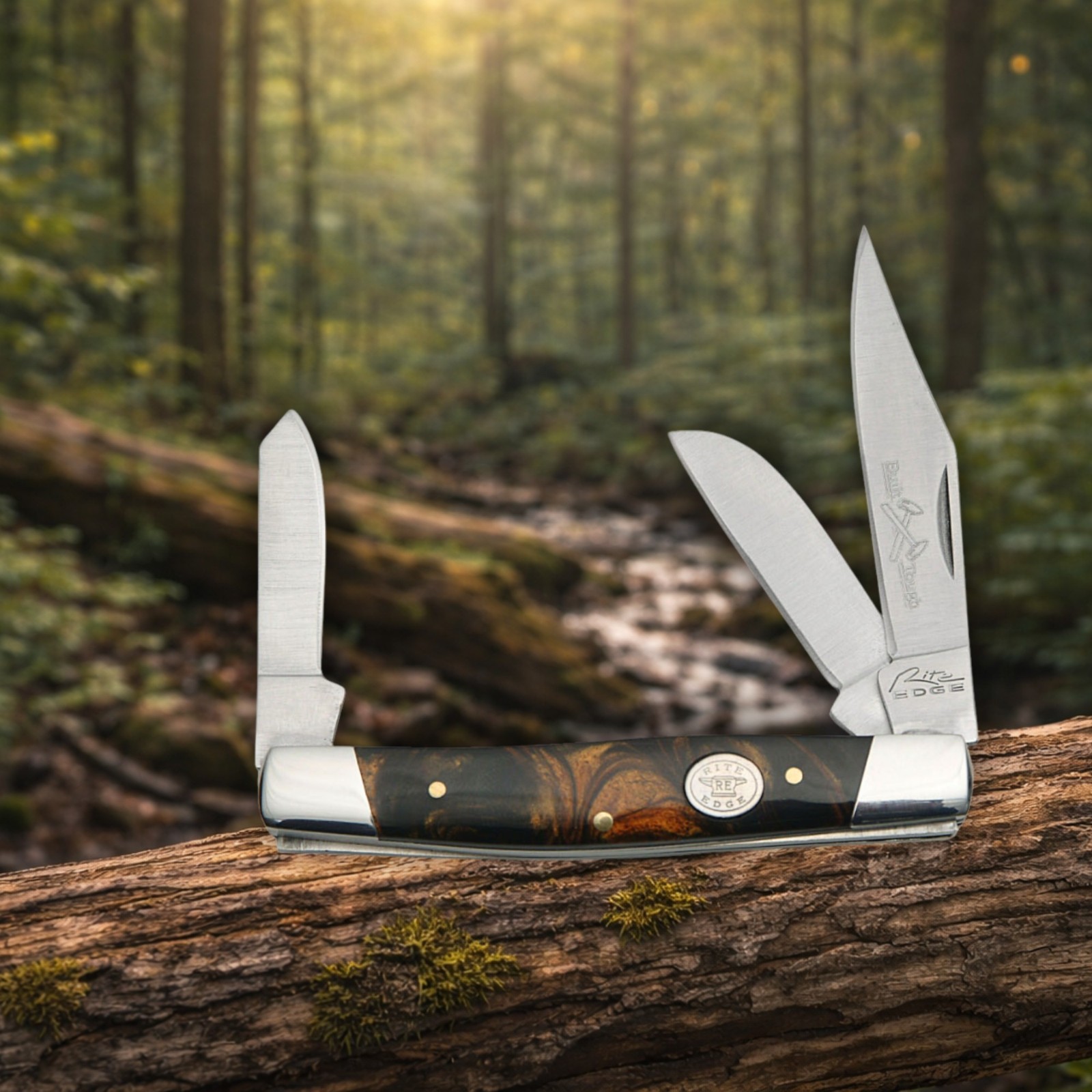 4" Large Stockman 3-Blade Folding Knife w/Black Pearl Handle - 4" Large Stockman 3-Blade Folding Knife w/Black Pearl Handle -
