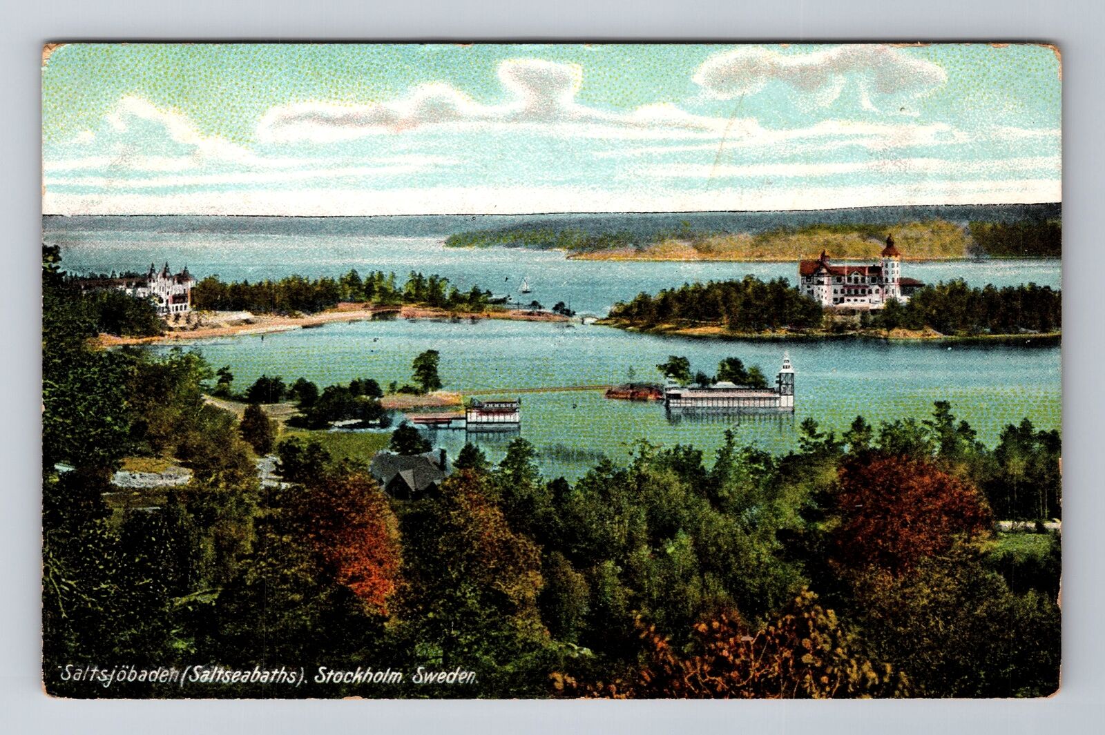 Stockholm-Sweden, Saltseabaths, Antique Vintage Souvenir Postcard