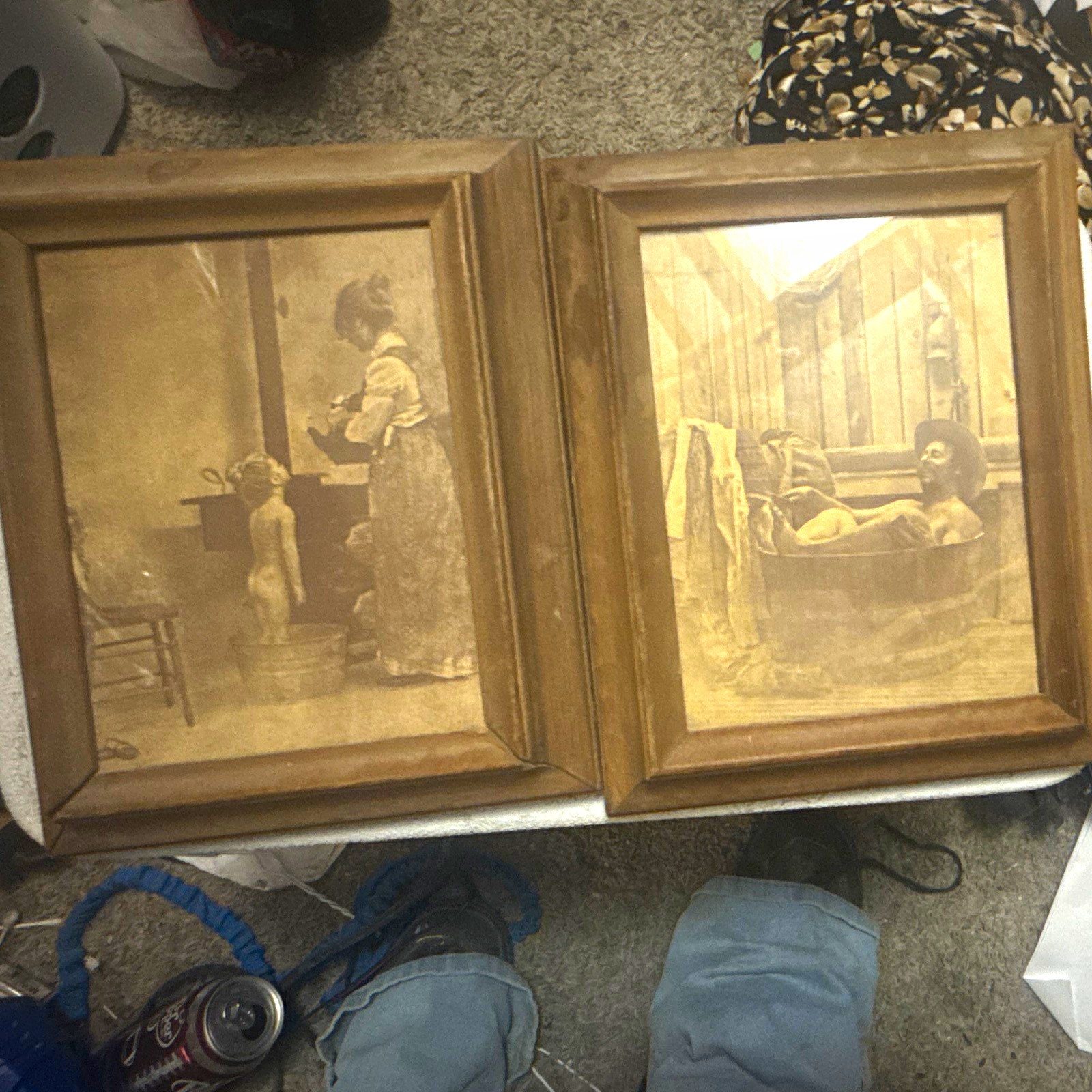Vintage R. Hendrickson Sepia Bath Time Prints, Set of 2, Framed Vintage R. Hendrickson Sepia Bath Time Prints, Set of 2, Framed