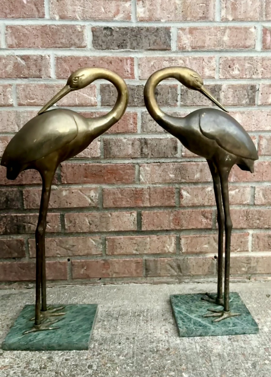 Vintage MCM Brass Heron Crane Sculptures – Pair – Green Marble Bases – 24” Vintage MCM Brass Heron Crane Sculptures – Pair – Green Marble Bases – 24”