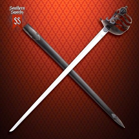 English Mortuary Half Basket-Hilt Sword & Scabbard. Full Tang Blade By Windlass