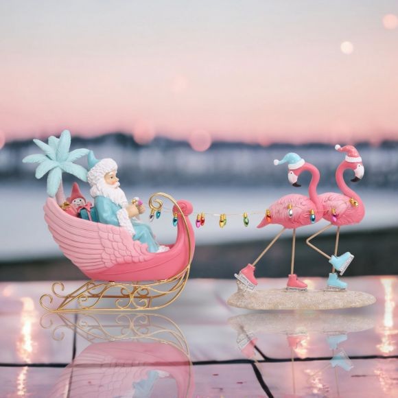 Santa in Sled With Flamingos Coastal Christmas Decor *SHIPS WITHIN 10 DAYS* Santa in Sled With Flamingos Coastal Christmas Decor *SHIPS WITHIN 10 DAYS*