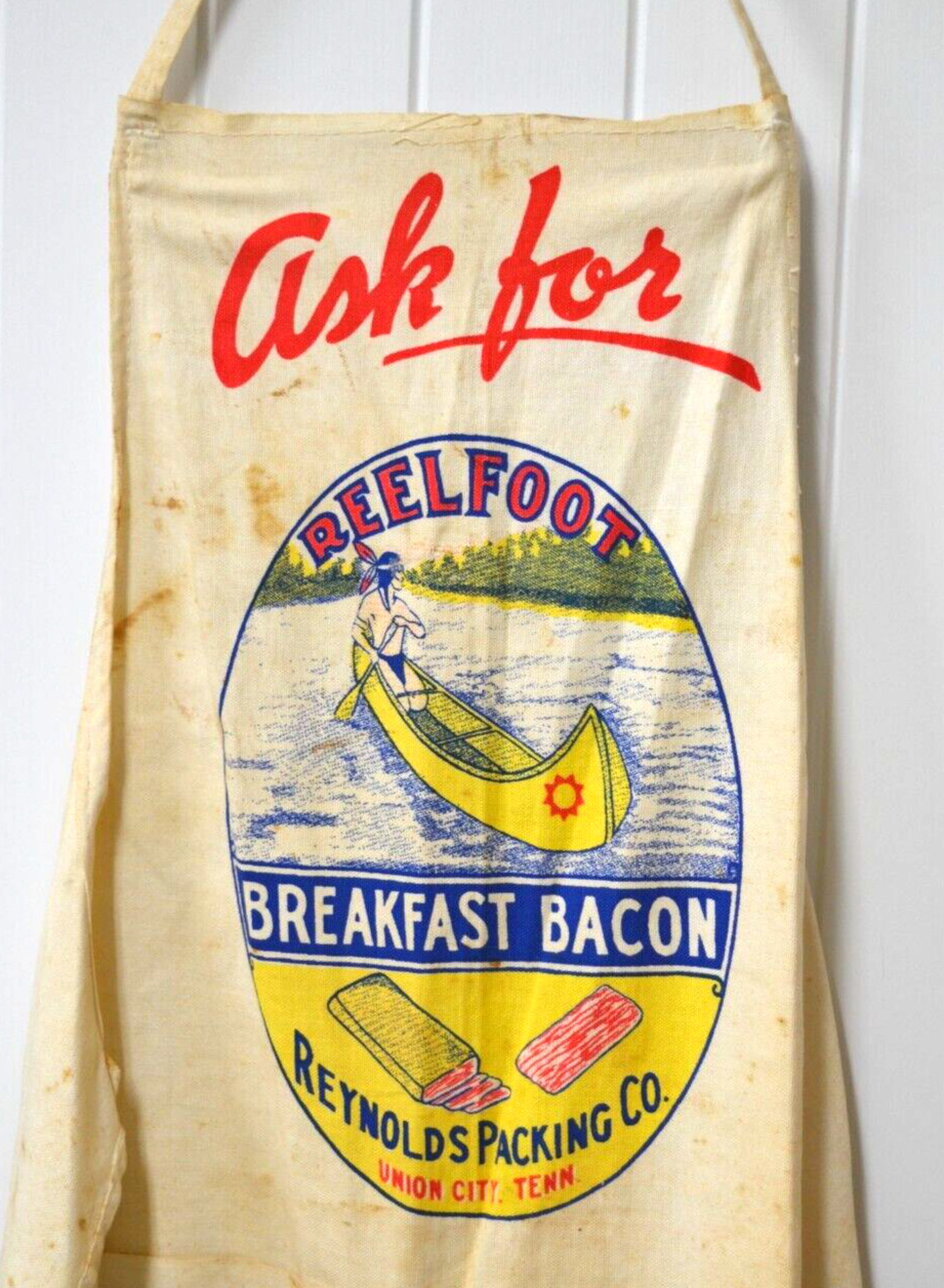 Vintage 1940'S Reelfoot Bacon Indian Canoe cotton kitchen apron - RARE