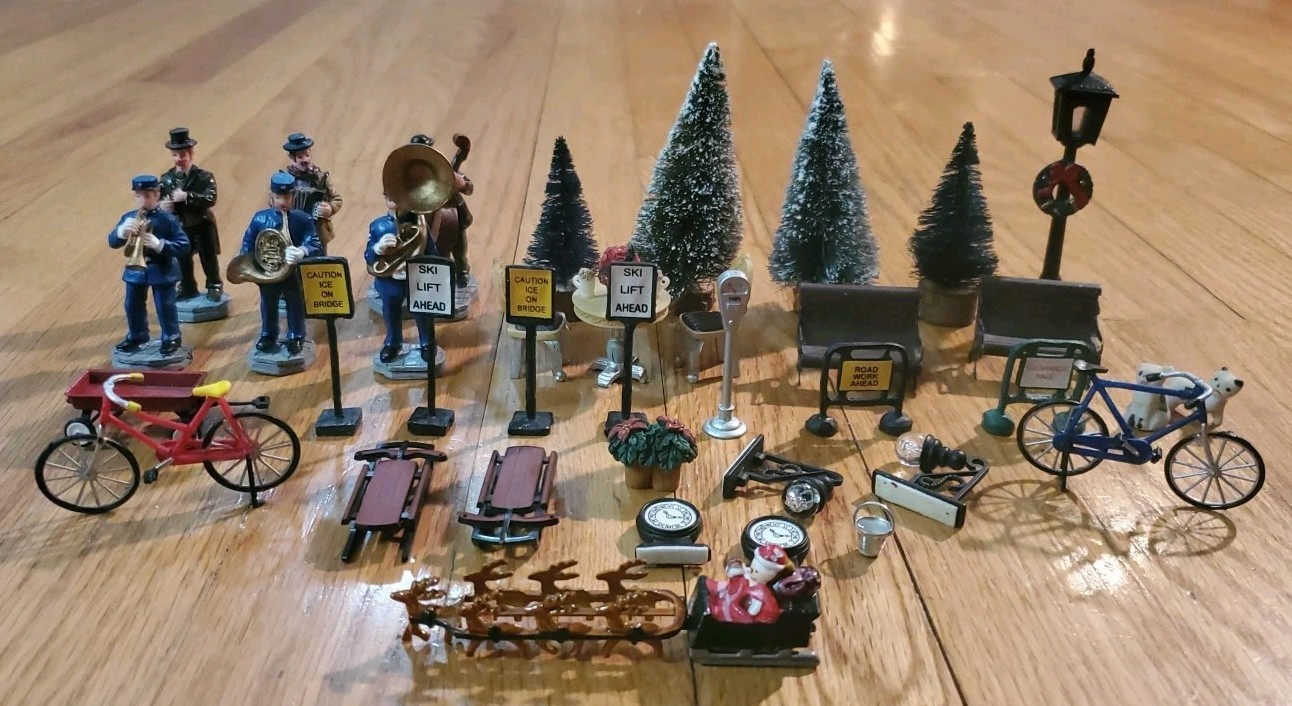 Lot of Vintage Miniature Christmas Figures Accessories Bottle Brush Trees 37 Pcs Lot of Vintage Miniature Christmas Figures Accessories Bottle Brush Trees 37 Pcs