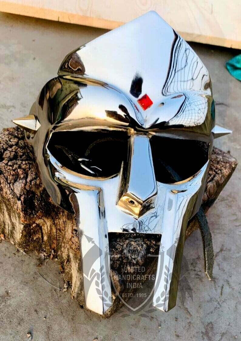 MF Doom Mask Gladiator Mad-villain 18G Steel Brass Face Armor Medieval Helmet