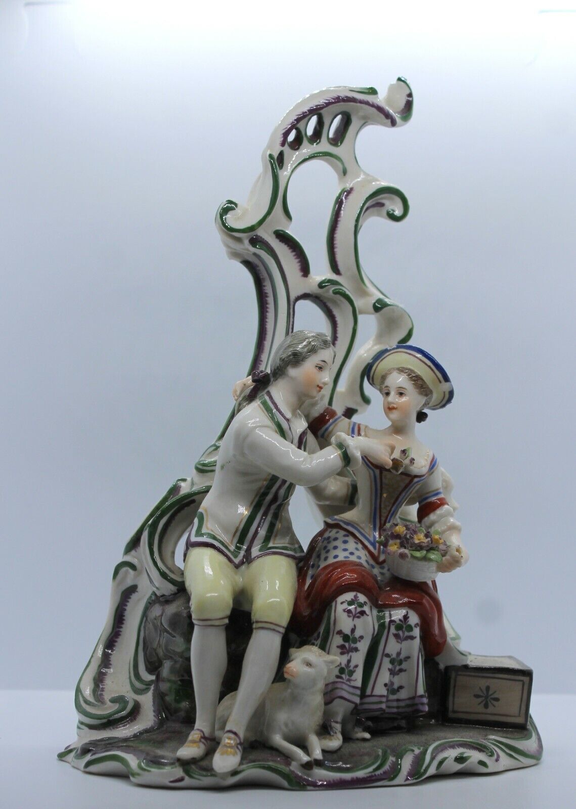 Antique Ludwigsburg Porcelain Figurine  Lovers with a Sheep Between Their Feet