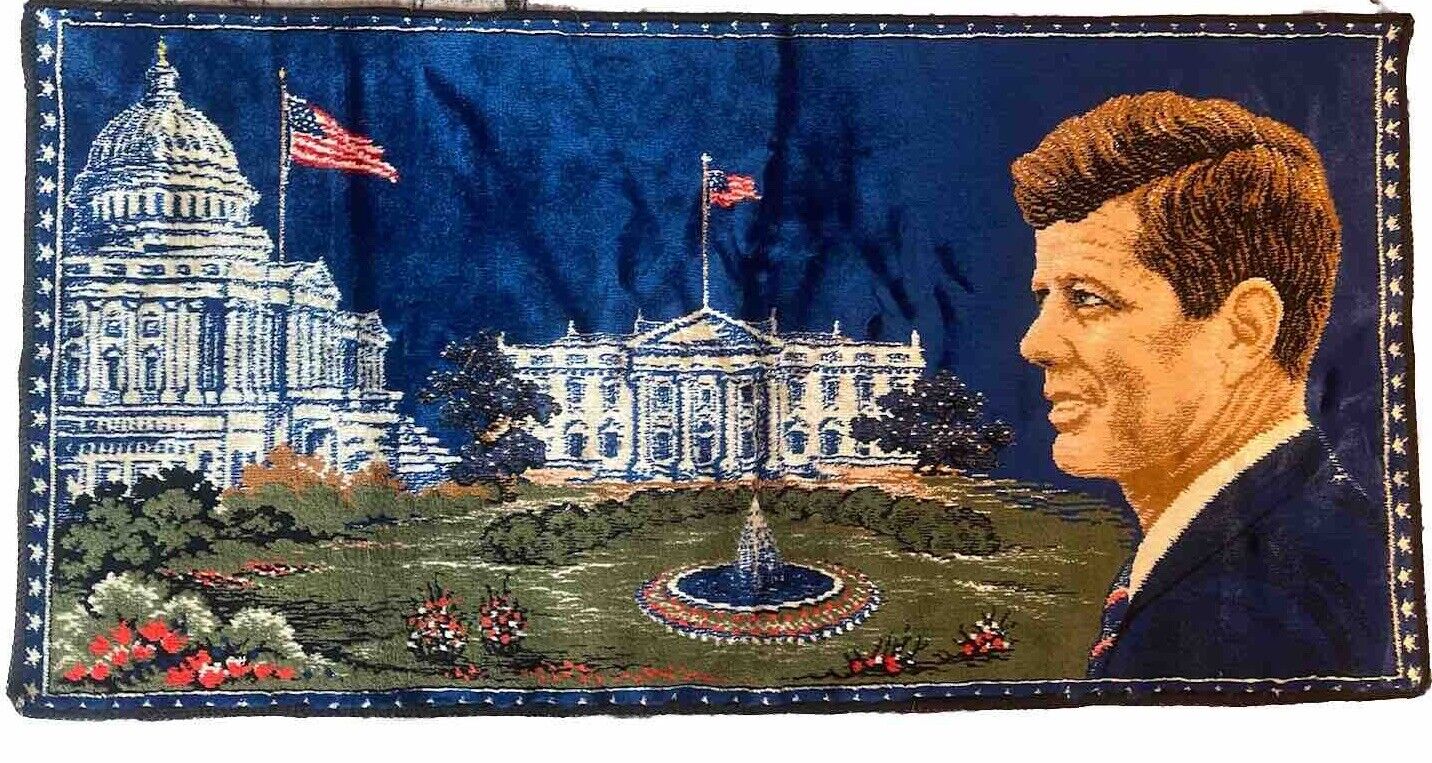 JFK President John F Kennedy Whitehouse Memorial Tapestry  Wall Art  Vintage