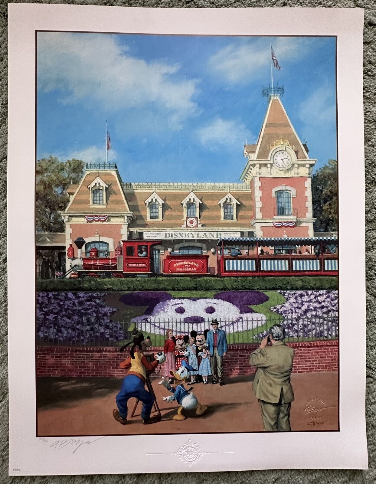 Disneyland RAILROAD TRAIN STATION Front Gate Litho Signed Charles Boyer LE 250
