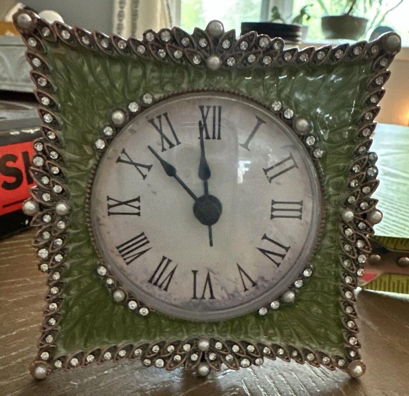 VTG Green Jeweled Nordic Ceramic Table Clock