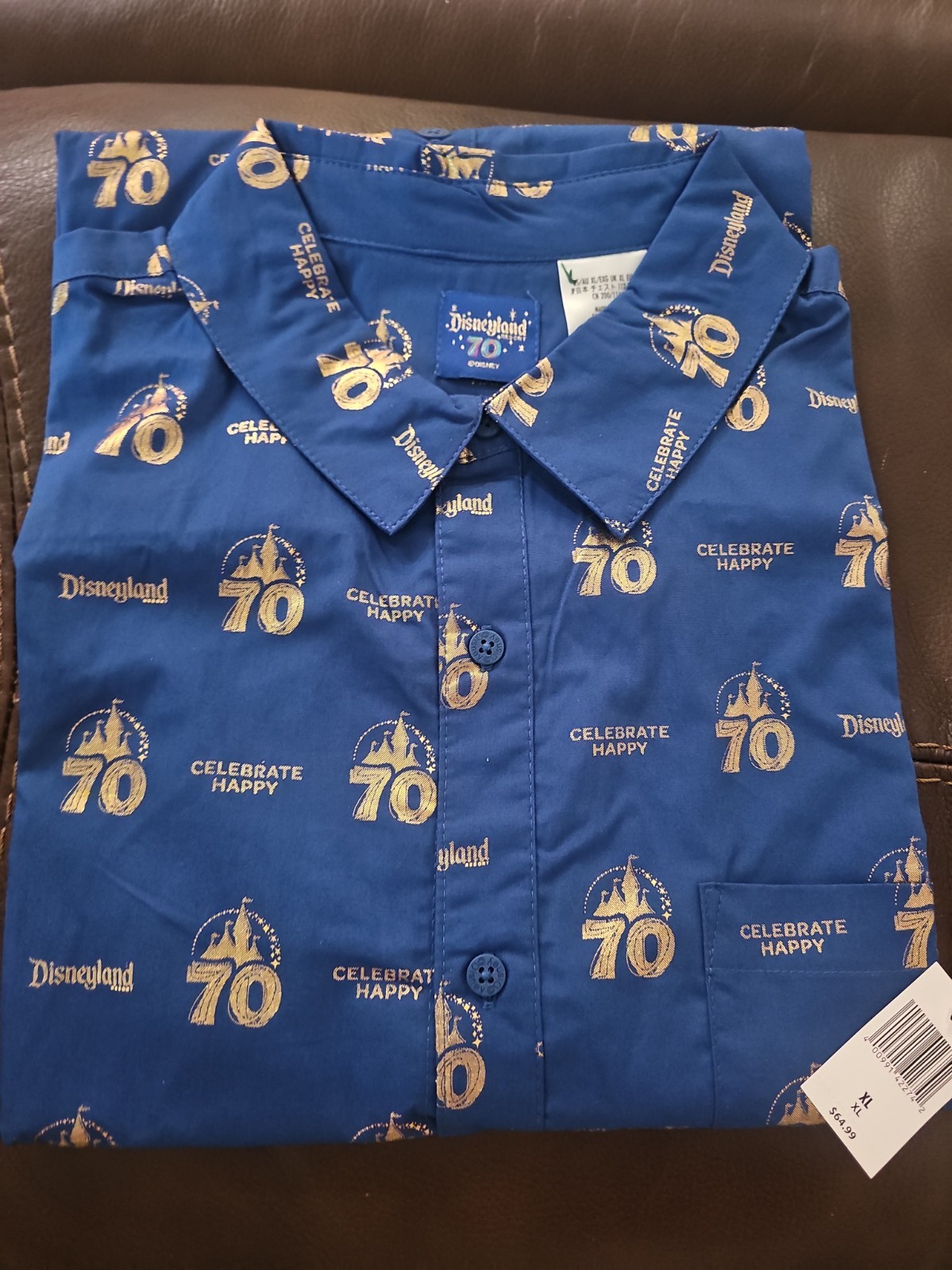 NWT Disneyland 70th Anniversary Woven Button Down Shirt Celebrate Happy SIZE:XL NWT Disneyland 70th Anniversary Woven Button Down Shirt Celebrate Happy SIZE:XL