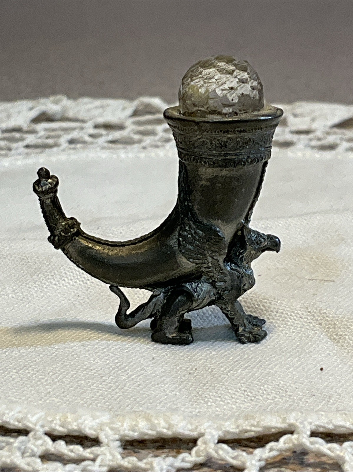 Vintage 1980’s Artist Ray Lamb Perth Pewter Dragon With Crystal Horn Signed Vintage 1980’s Artist Ray Lamb Perth Pewter Dragon With Crystal Horn Signed