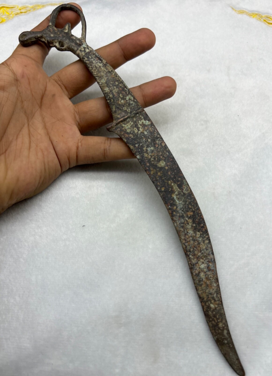 Roman Greek Byzantine Bronze Beautiful Knife Digger With Animal On Head Roman Greek Byzantine Bronze Beautiful Knife Digger With Animal On Head