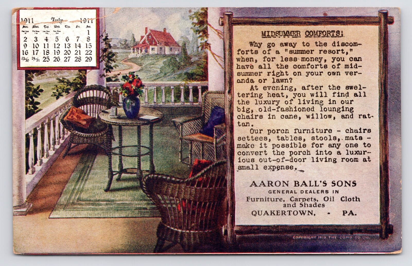 1911 Aaron Ball's Sons Furniture Advertising Quakertown Pennsylvania PA Postcard