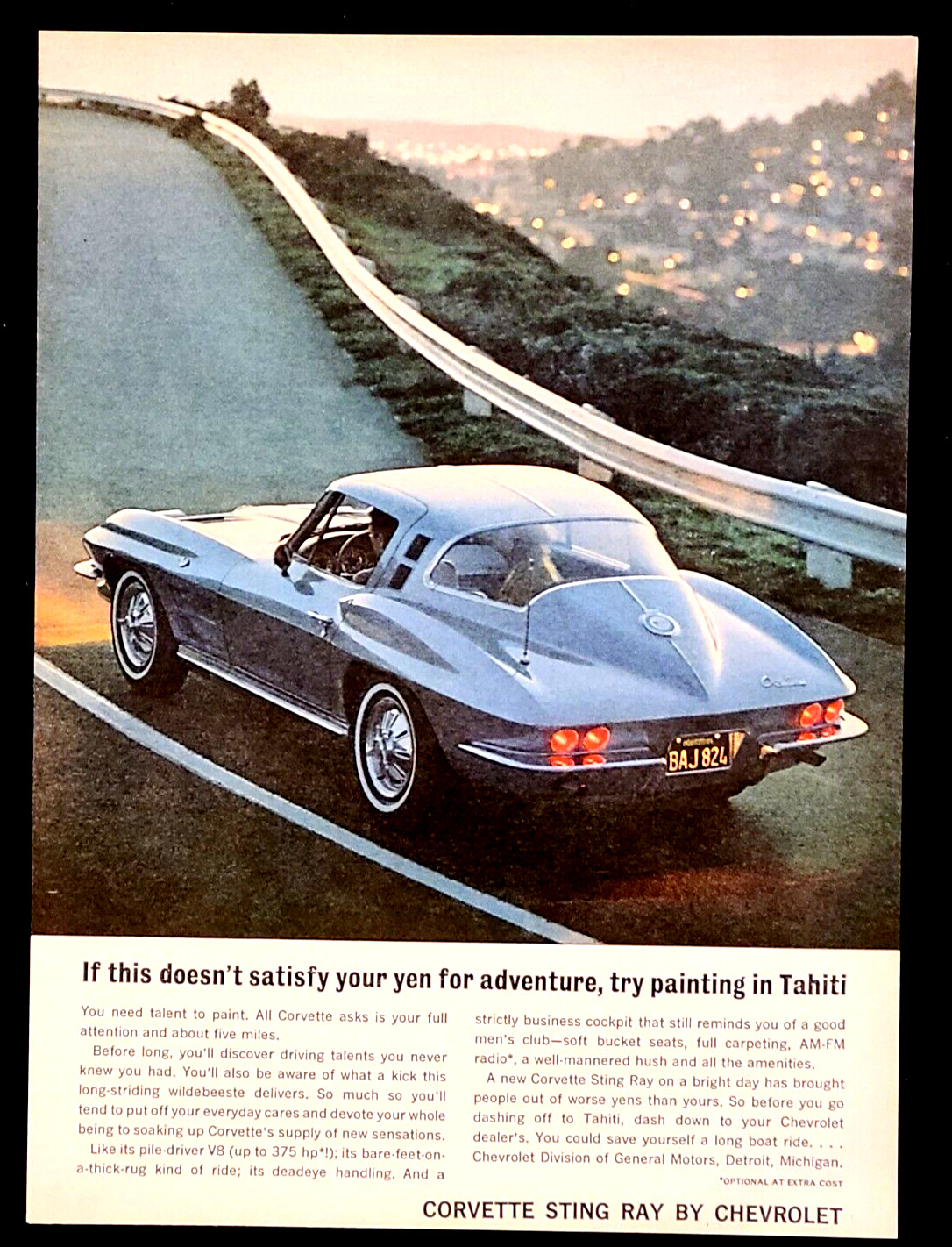 Chevy Corvette Sting Ray Original 1964 Vintage Print Ad
