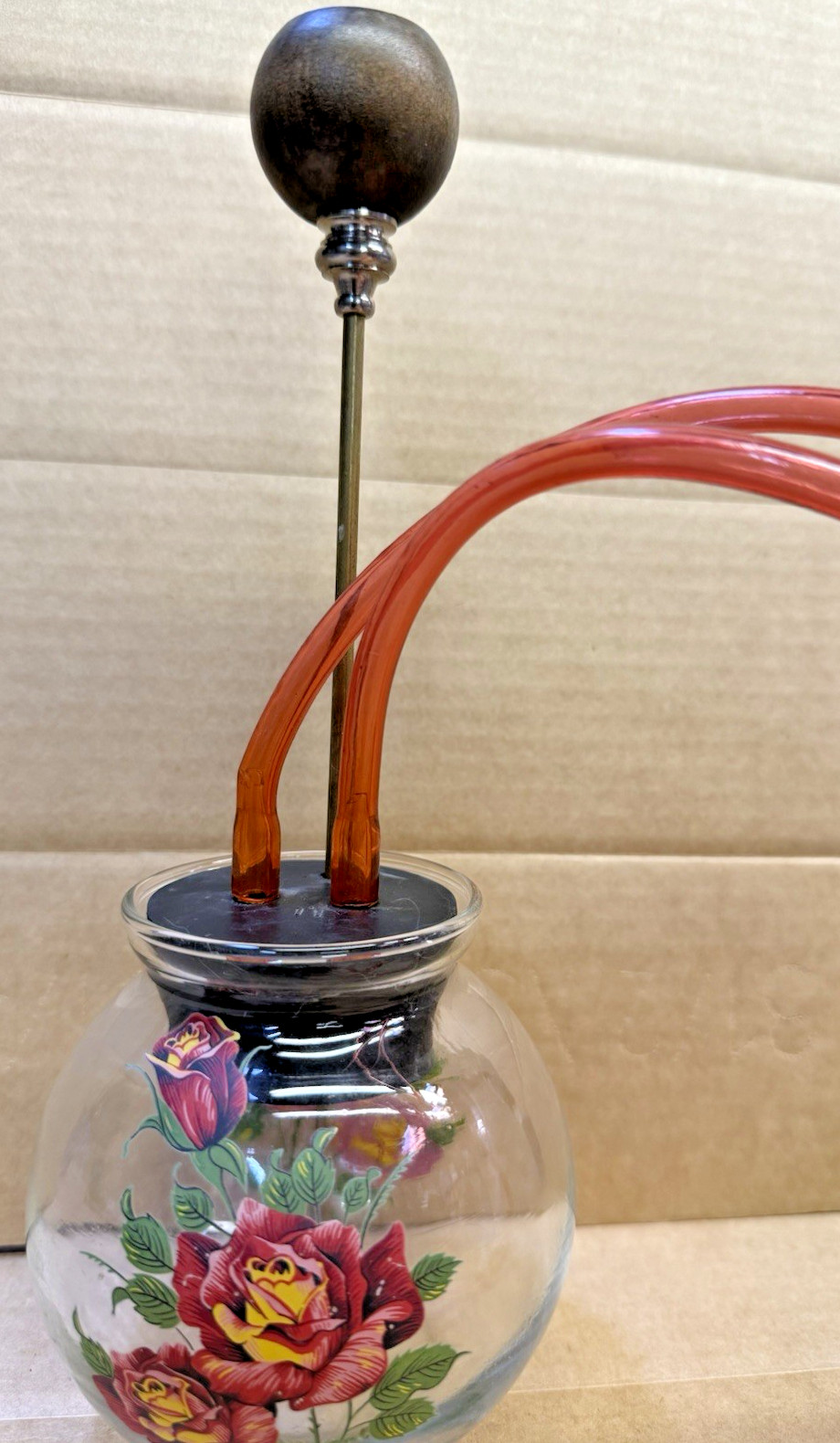 Org Glass Head Fish Bowl Bong Red Rose Double Red Plastic Steam Wood Bowl Unused