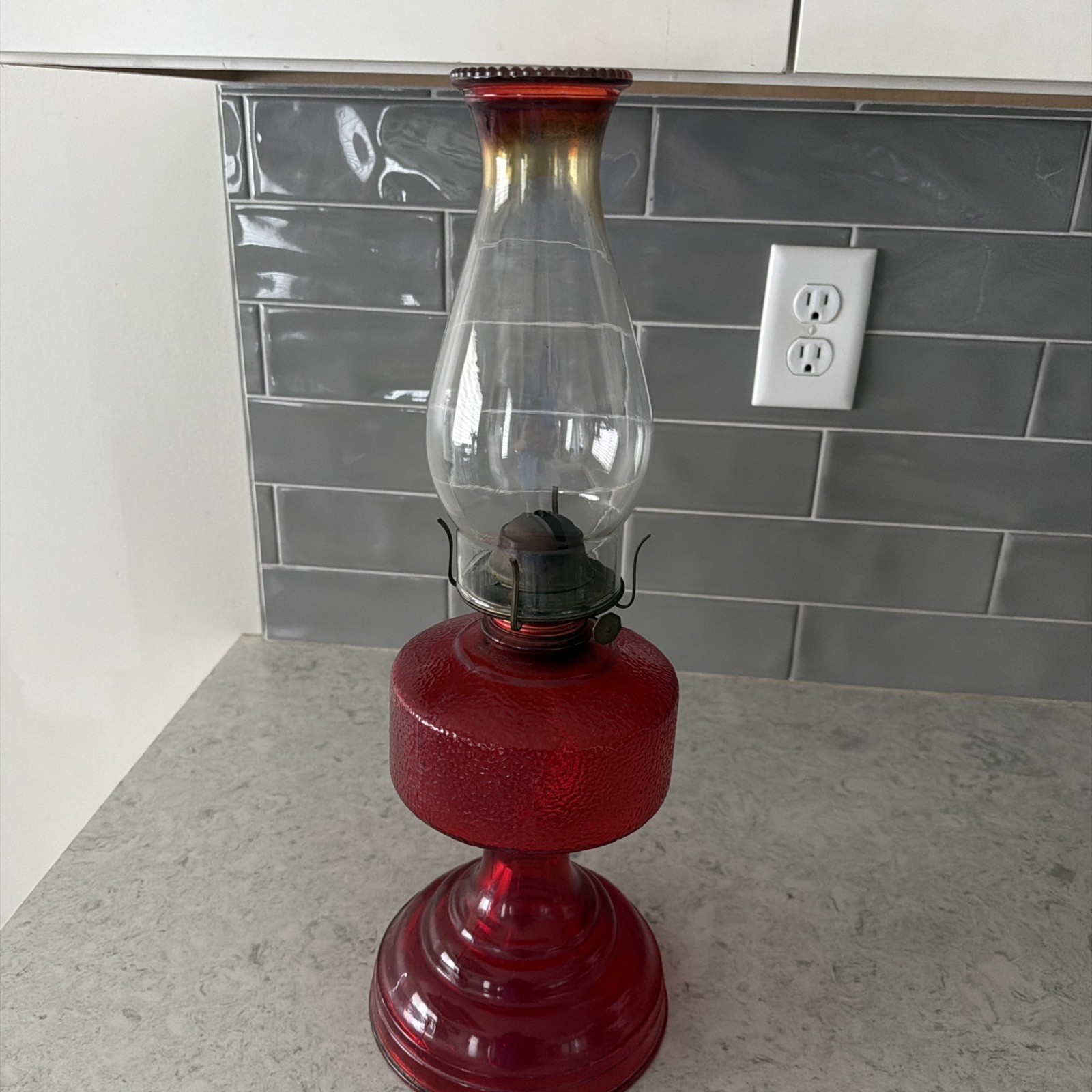 Vintage Early American Ruby Red Oil LAMP 18” High Eagle Burner Homesteader Vintage Early American Ruby Red Oil LAMP 18” High Eagle Burner Homesteader