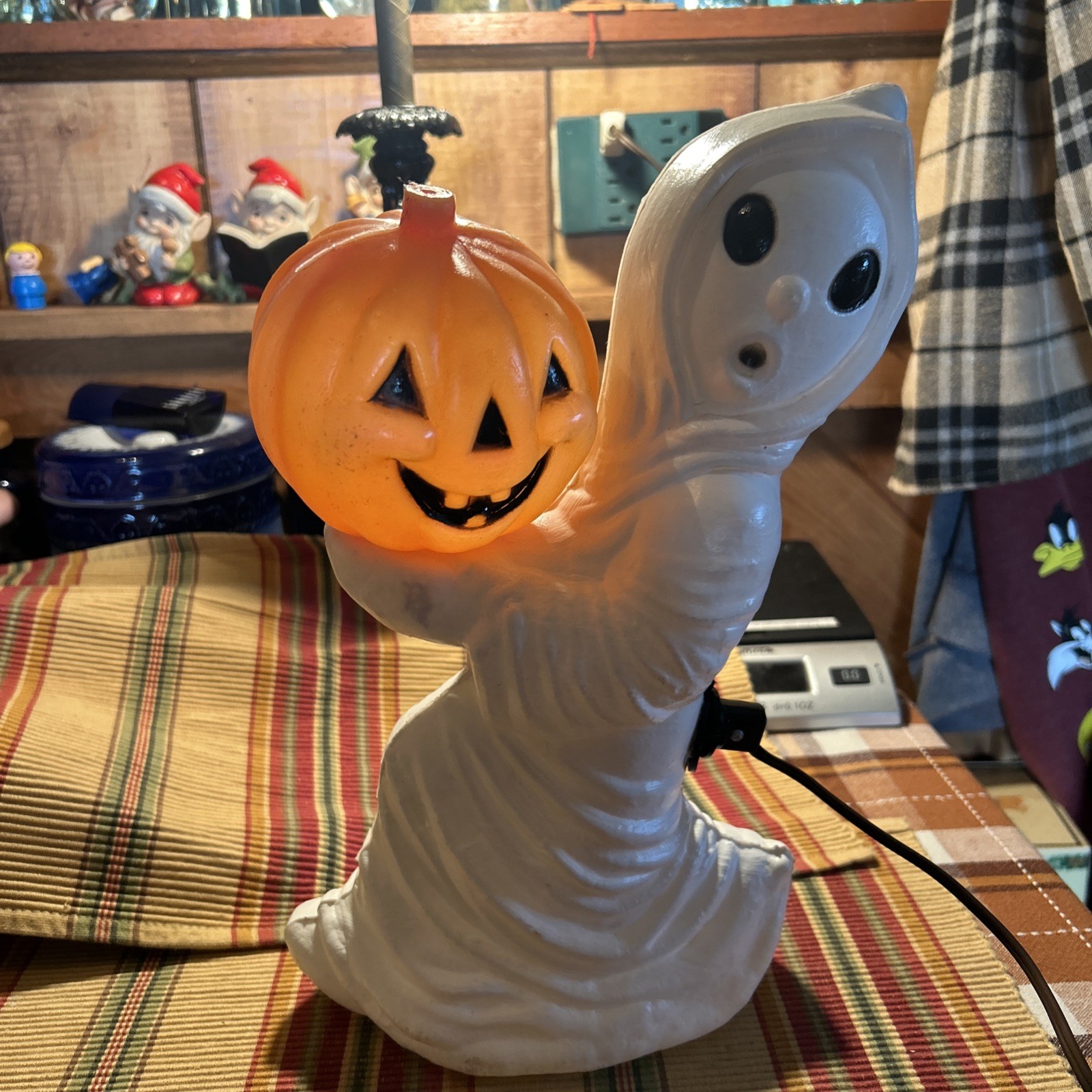 Vtg General Foam Plastics Ghost & Pumpkin Halloween Blow Mold Lamp 13" Works