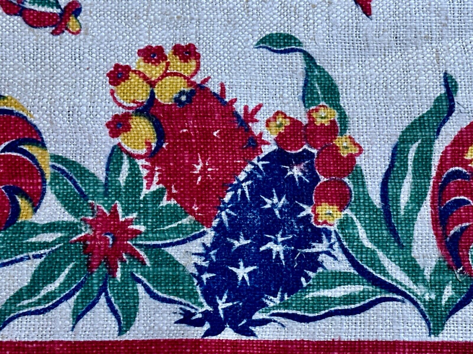 1940's Mexican BOHO CHIC Cactus Barkcloth Era Vintage Fabric Towel Table Runner
