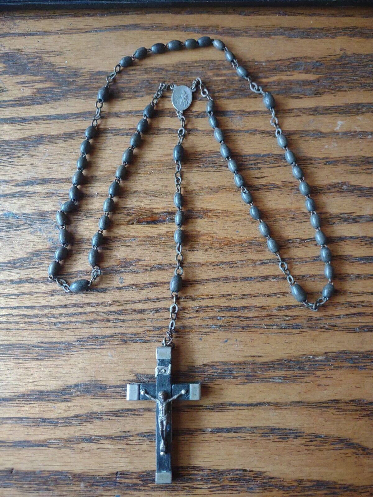 Antique Wood And Metal Rosary Made In France