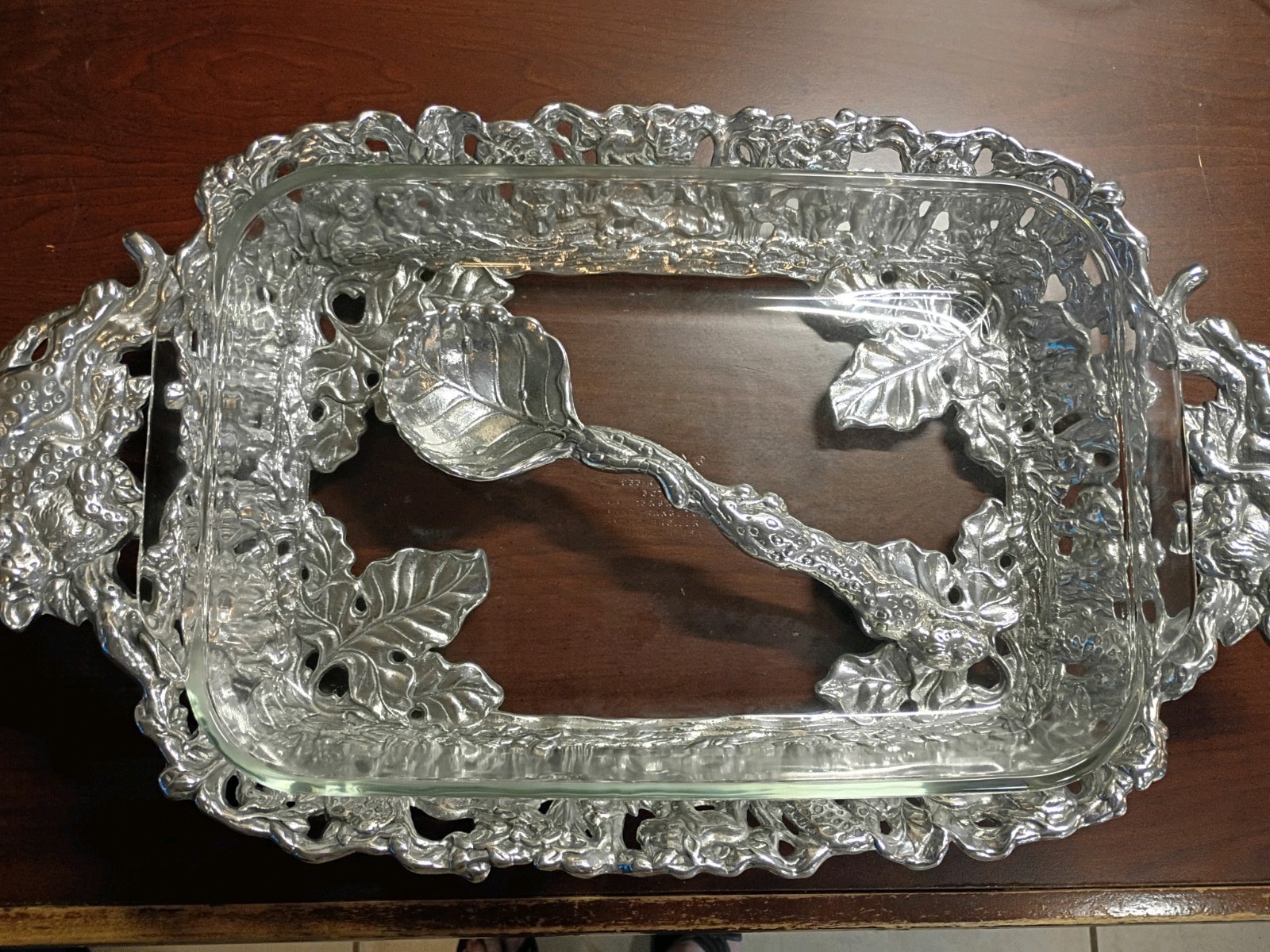 Vintage Arthur Court 1998 Safari Cheetah Casserole Server 3 Qt Glass Dish Spoon
