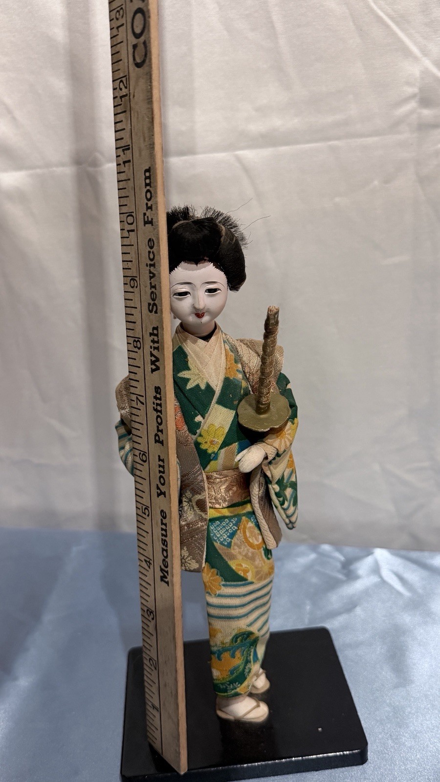 Vintage  Samurai 15" Fabric Doll Made in Japan Wooden Base ISHO NINGYO
