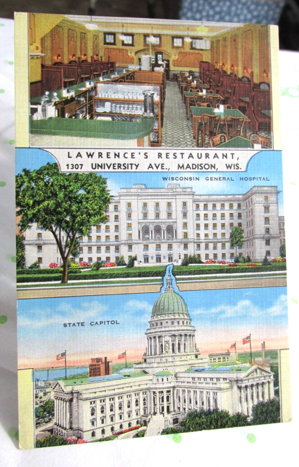 1930s-40s MADISON WISCONSIN Wi., Multi View Postcard Lawrence\'s Restaurant Hosp.