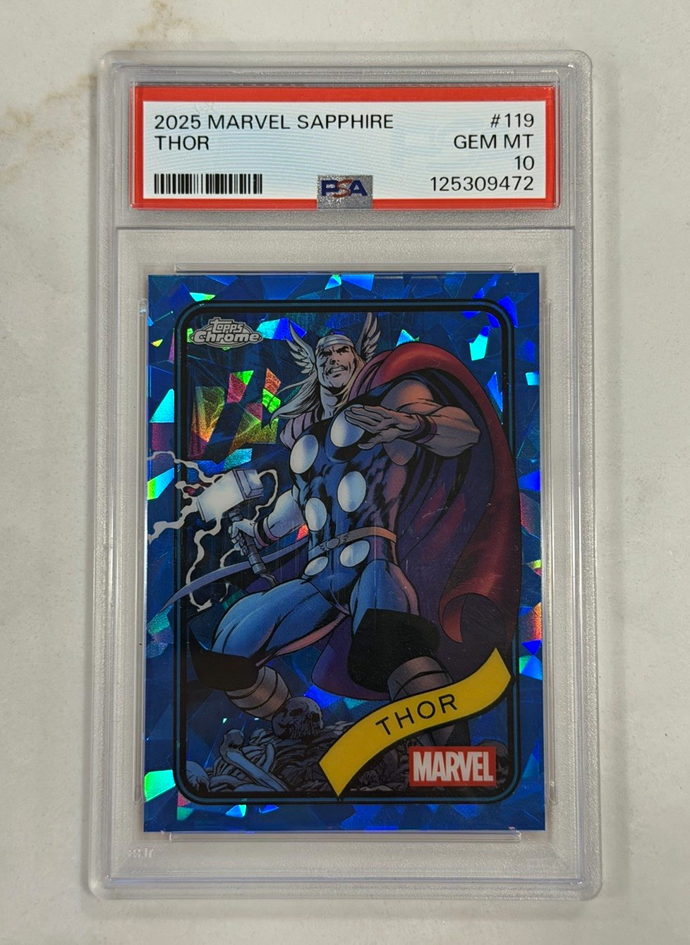 Topps 2025 Chrome Marvel Sapphire Thor #119 PSA 10