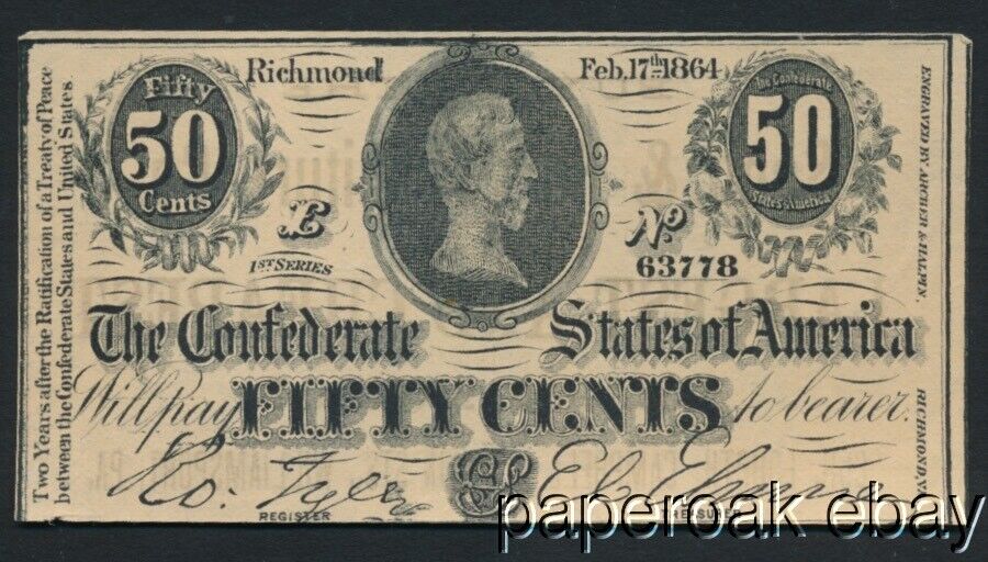 ca1870's Trade Card Printed On the Back of Confederate 50 Cent Bill