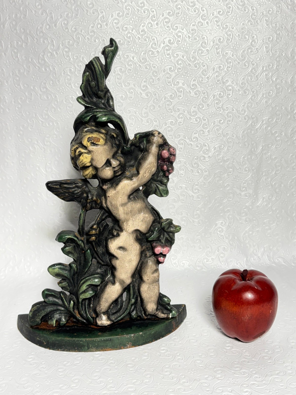 Vintage Cast Iron Door Stop Statue Angel Cherub Putti 8x13 Vintage Cast Iron Door Stop Statue Angel Cherub Putti 8x13