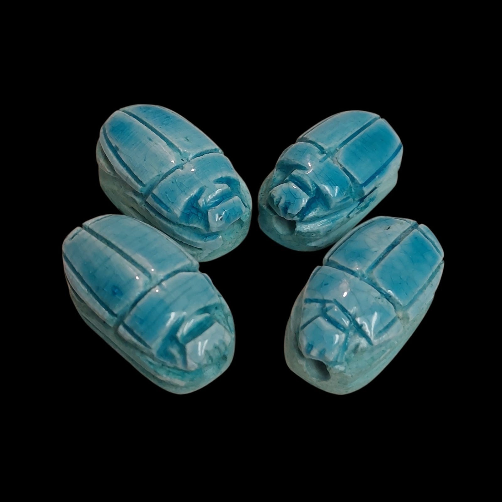 4 Vintage Egyptian Blue Stone Scarabs/Beetles/Amulets ~Ancient Egypt Lucky Charm 4 Vintage Egyptian Blue Stone Scarabs/Beetles/Amulets ~Ancient Egypt Lucky Charm