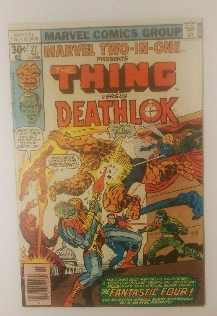 MARVEL TWO-IN-ONE #27 NEWSSTAND VF- 7.5 NEWSSTAND THING & DEATHLOCK  1 OWNER
